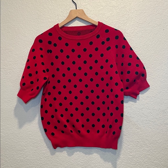 Red Polka Dot Short Sleeve Sweater Size Large - Picture 1 of 6